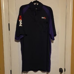 Dex FedEx Logo Black and Purple Colorblock Polo